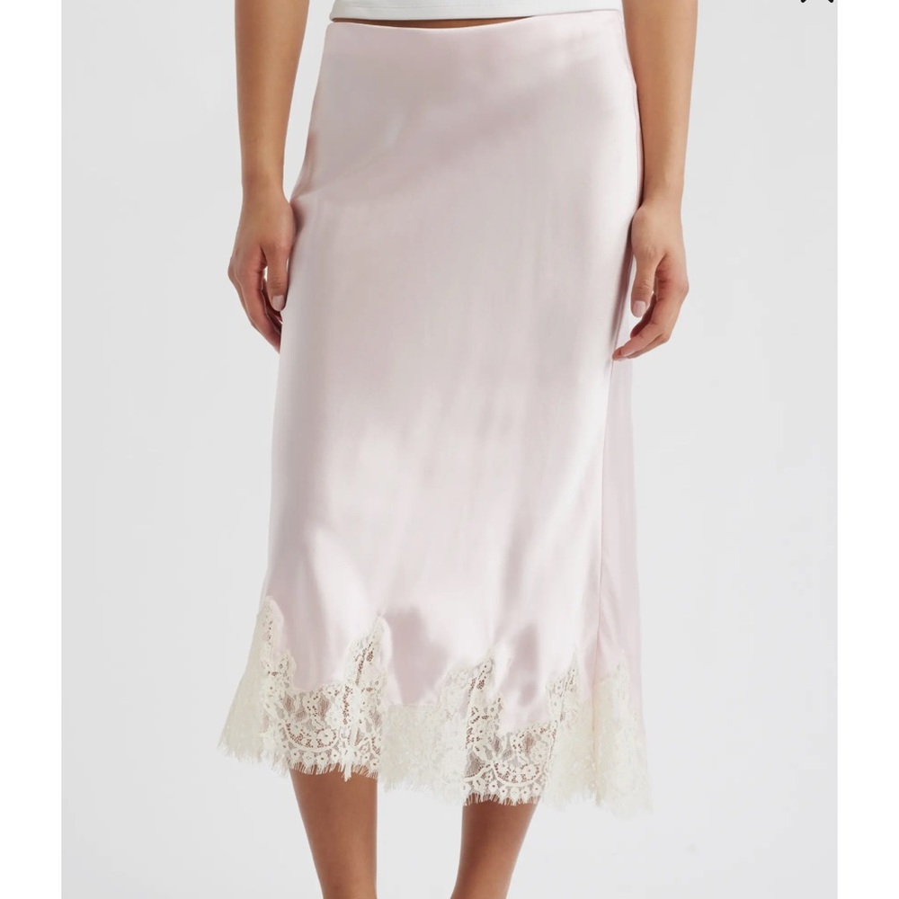REFORMATION Carolina Lace Trim Silk Midi Skirt